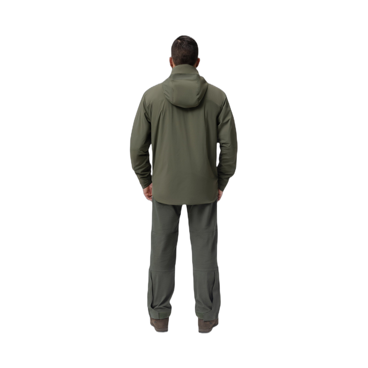 Back photo of the Tomahawk Performance Crosswind Jacket, a tactical windbreaker, in Ranger Green color way.
