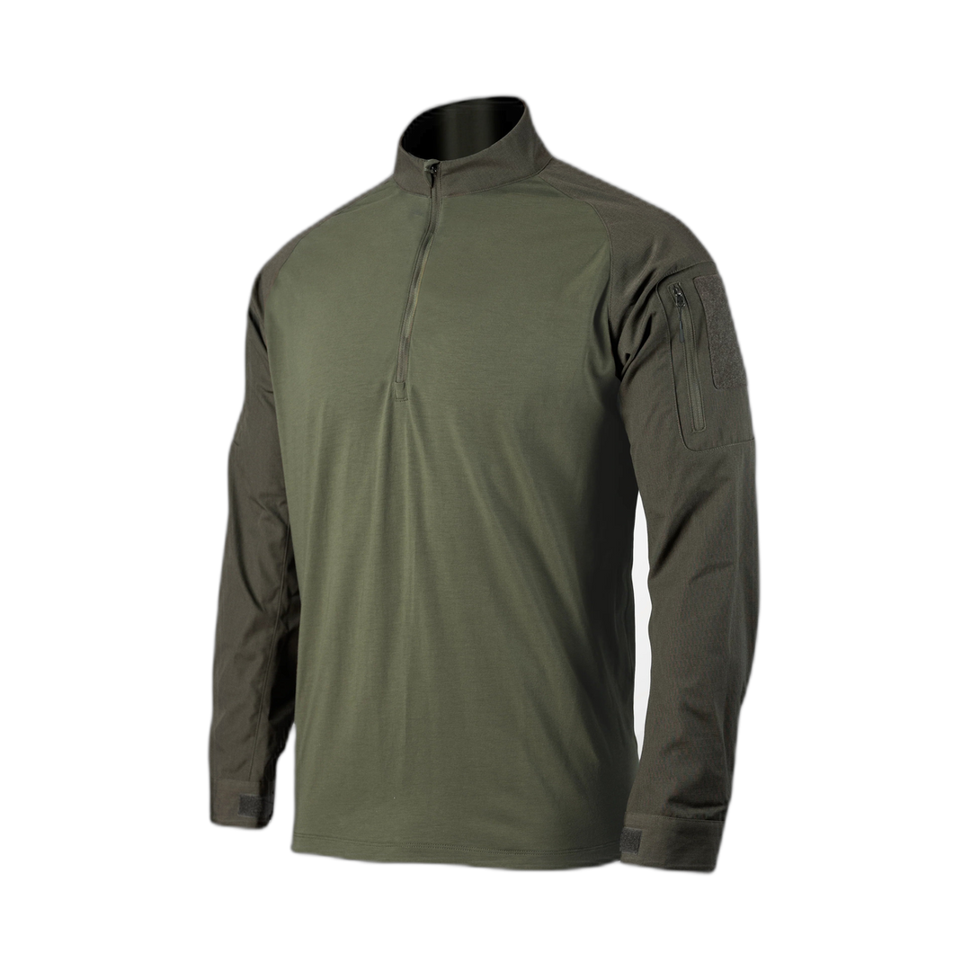 Frontal studio photo of the Tomahawk Performance HW / Combat Shirt in Ranger Green, a full featured hot weather combat shirt.