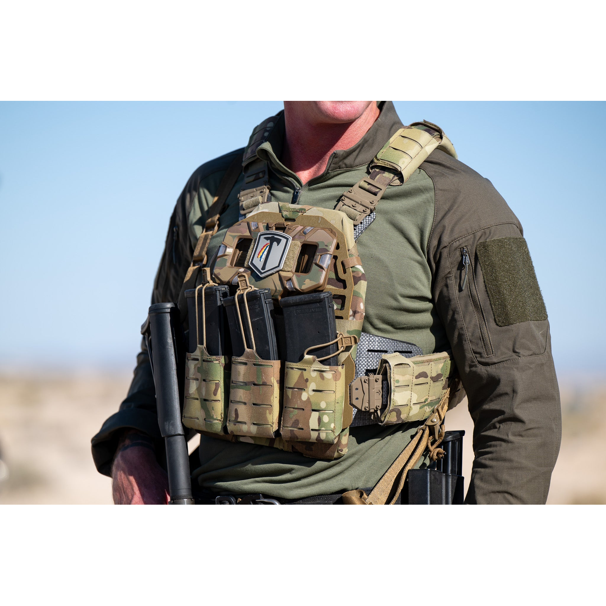 In situ photo of the Tomahawk Performance HW / Combat Shirt worn under a plate carrier.