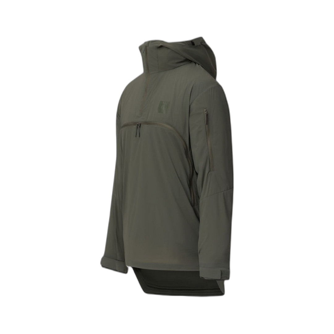 On form photo of the Tomahawk Performance Overlayer Anorak, a lightweight tactical weather protective layer, in Ranger Green.