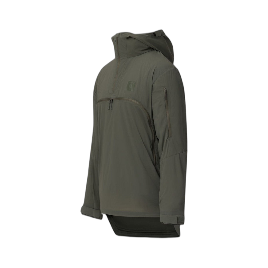 On form photo of the Tomahawk Performance Overlayer Anorak, a lightweight tactical weather protective layer, in Ranger Green.
