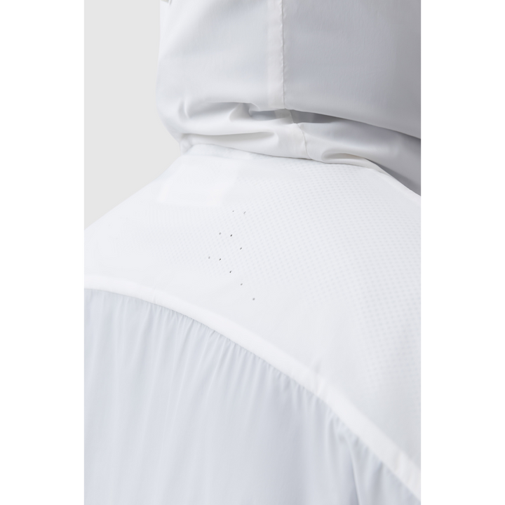 Close-up photo of the Tomahawk Performance Overlayer Anorak's laser perforation panels on the shoulders for ventilation.