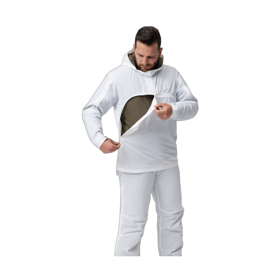 Frontal photo of the Tomahawk Performance Overlayer Anorak featuring the reverse-U zip opening.