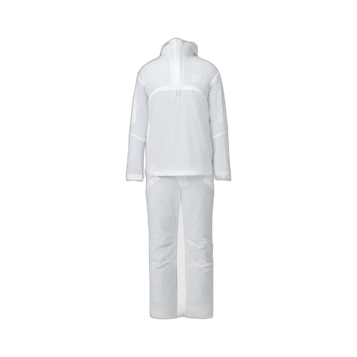 On form frontal photo of the Tomahawk Performance Overlayer Anorak and Overlayer Pants set, a tactical arctic concealment solution, in Overwhite.
