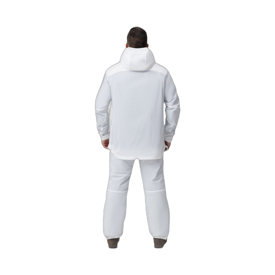 Back photo of the Tomahawk Performance Overlayer Anorak and Overlayer Pants, a tactical alpine overwhites set, in the Overwhite color way.