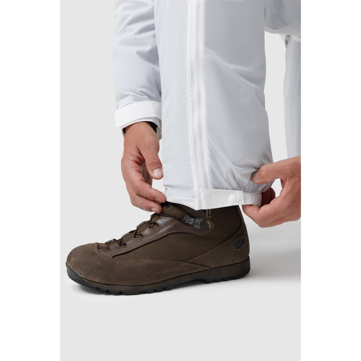 Close-up photo of the Tomahawk Performance Overlayer Pants side zipper for easy donning and doffing.